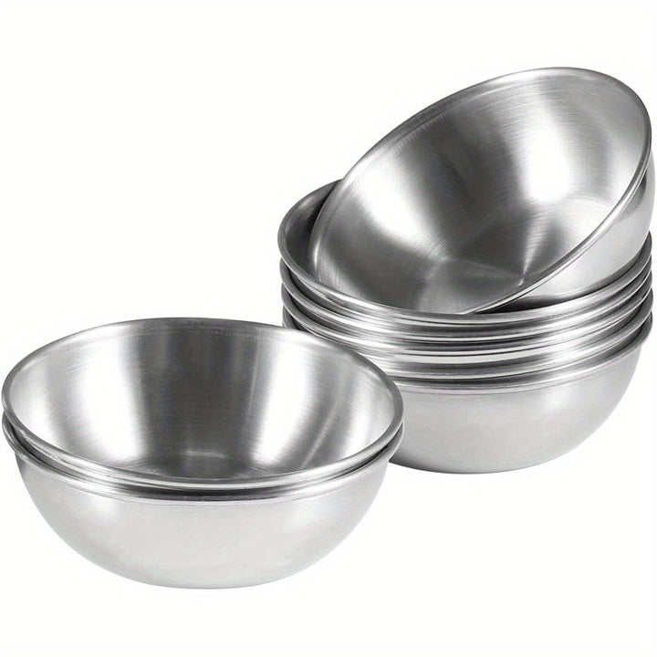 8pcs 3.2inch Stainless Steel Sauce Dishes Mini Individual Saucers Bowl Round Seasoning Dishes Sushi Dipping Bowl Appetizer Plates, Slivery