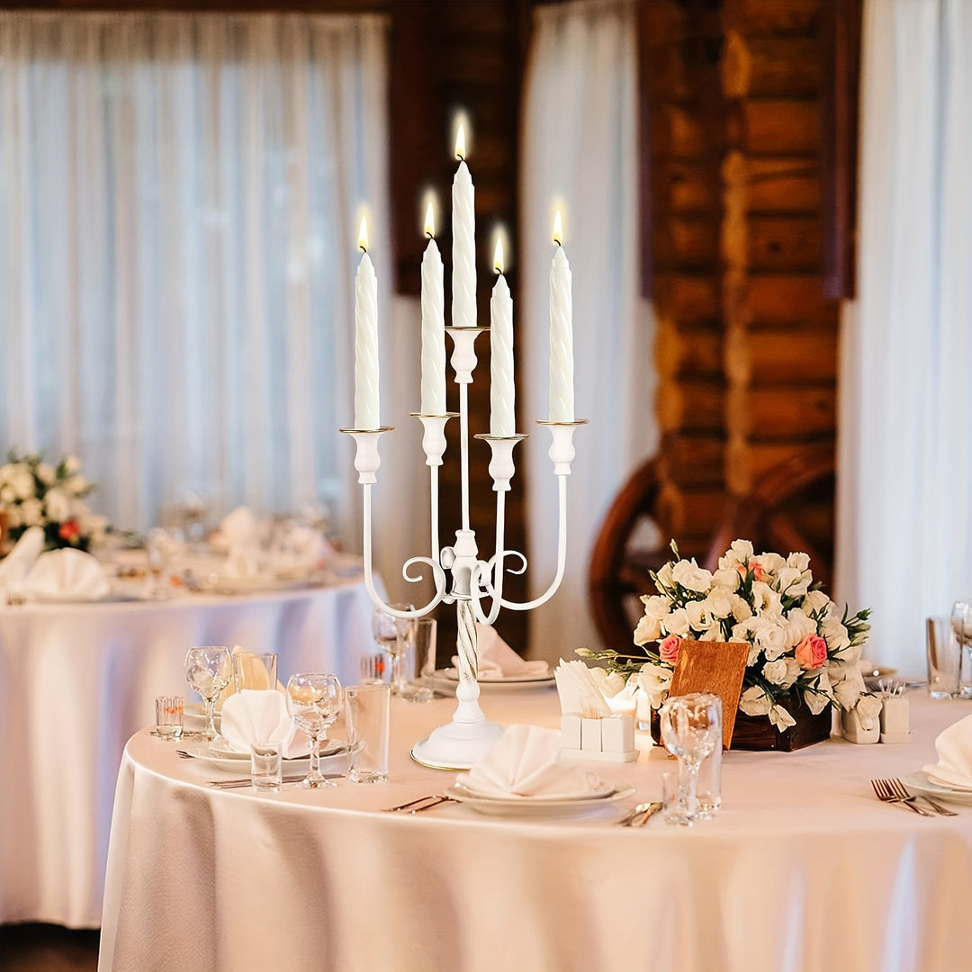 2pcs Golden Candelabra Centerpieces For Tables, Metal Tall Candle Holder For Taper Candles, 5 Arm Candlestick Holder For Wedding Centerpiece Decor Party Event Reception Decoration,19.7in