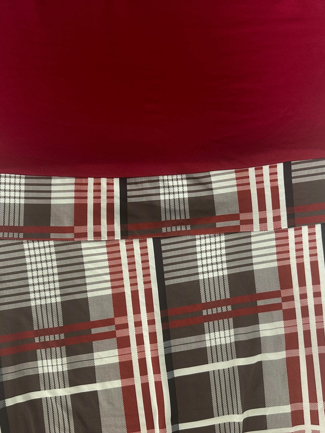 Plus Size Casual Dress, Women's Plus Colorblock Plaid Print Long Sleeve High Neck Split Hem Dress