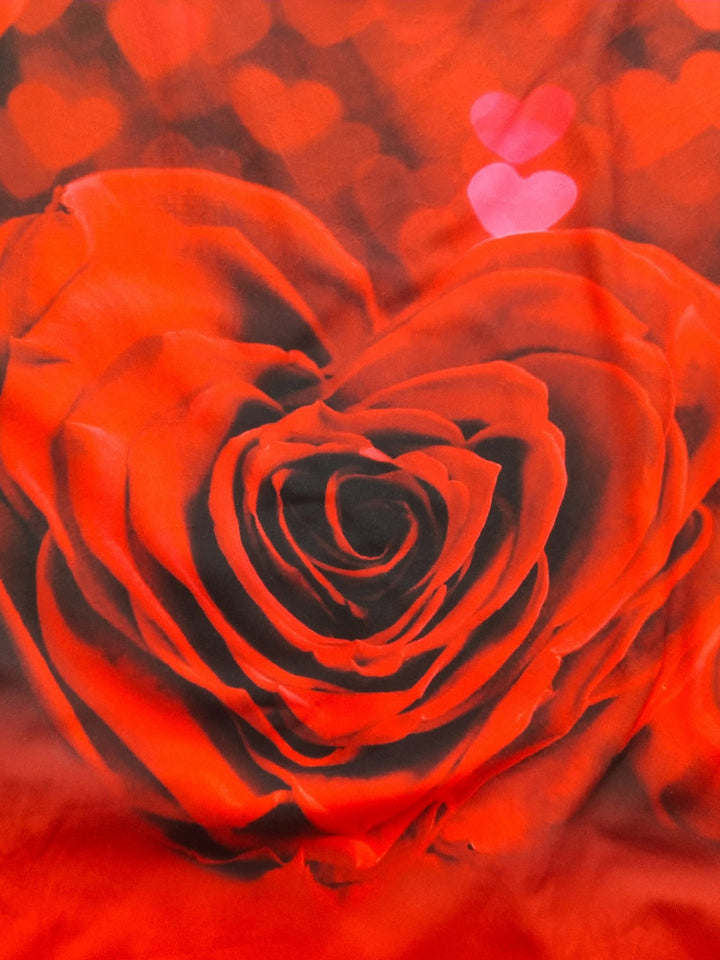 Plus Size Casual Top, Women's Plus Rose & Heart & Ombre Print Long Sleeve Round Neck Slight Stretch Top