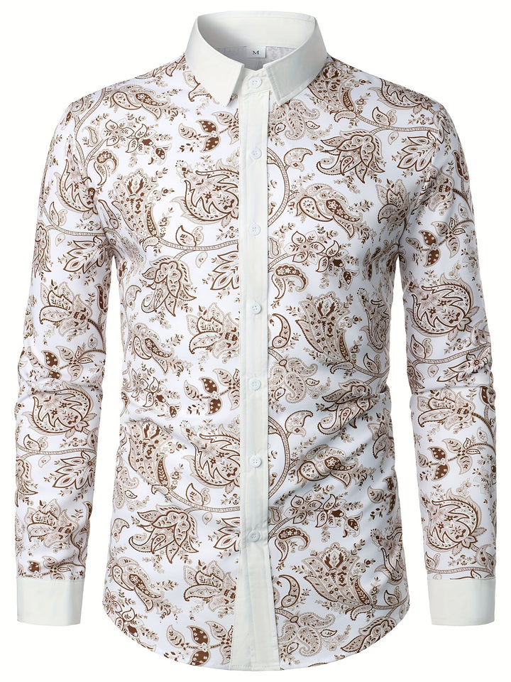 Men's Shirt Top Turn-Down Collar Long Sleeves Shirt Closure Regular Fit Paisley Male Casual Shirt For Daily