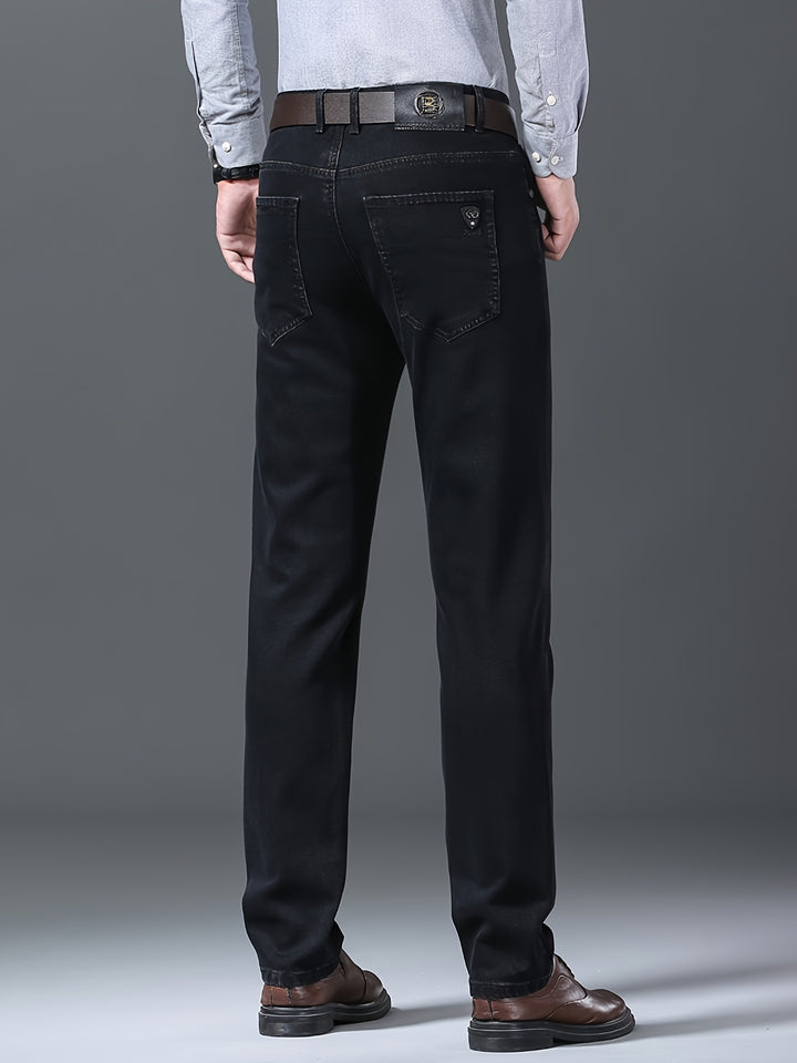 Men's Semi-formal Jeans, Classic Design Stretch All Match Jeans For Business