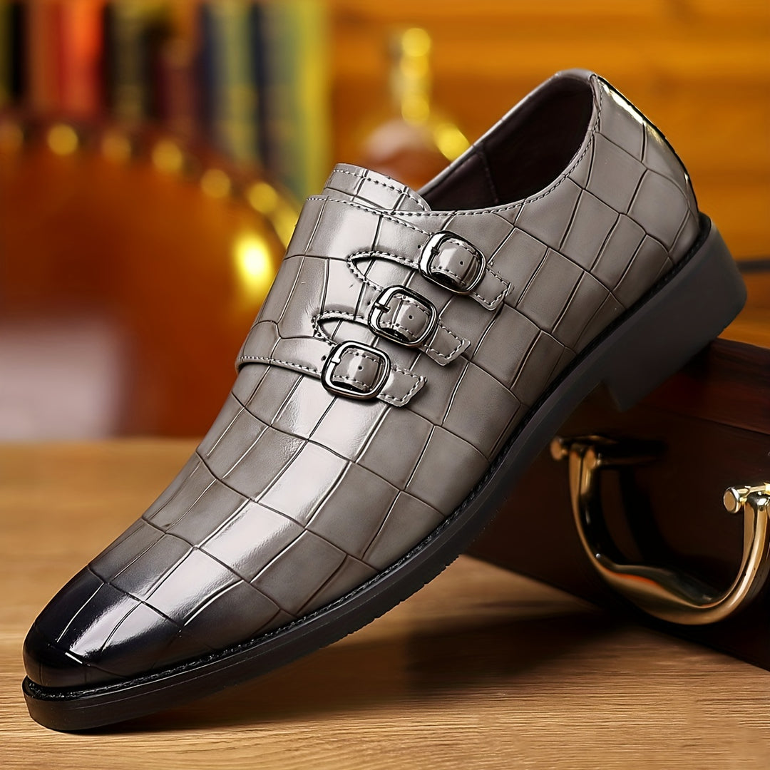 Men's Triple Monk Strap Slip On Loafers Formal Business Casual Comfortable Dress Shoes For Men