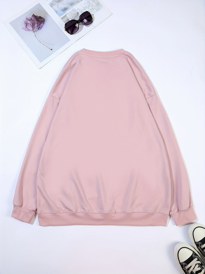 Plus Size LOVE Print Sweatshirt, Casual Long Sleeve Crew Neck Sweatshirt, Women's Plus Size Clothing