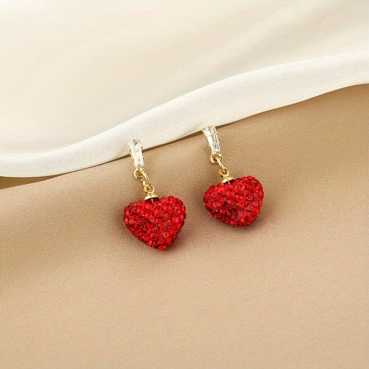 Red Love Earrings Big Red Heart-shaped Imitation Diamond Pendant Light Luxury High-end Earrings Christmas High-end Earrings Gift Jewelry For Women