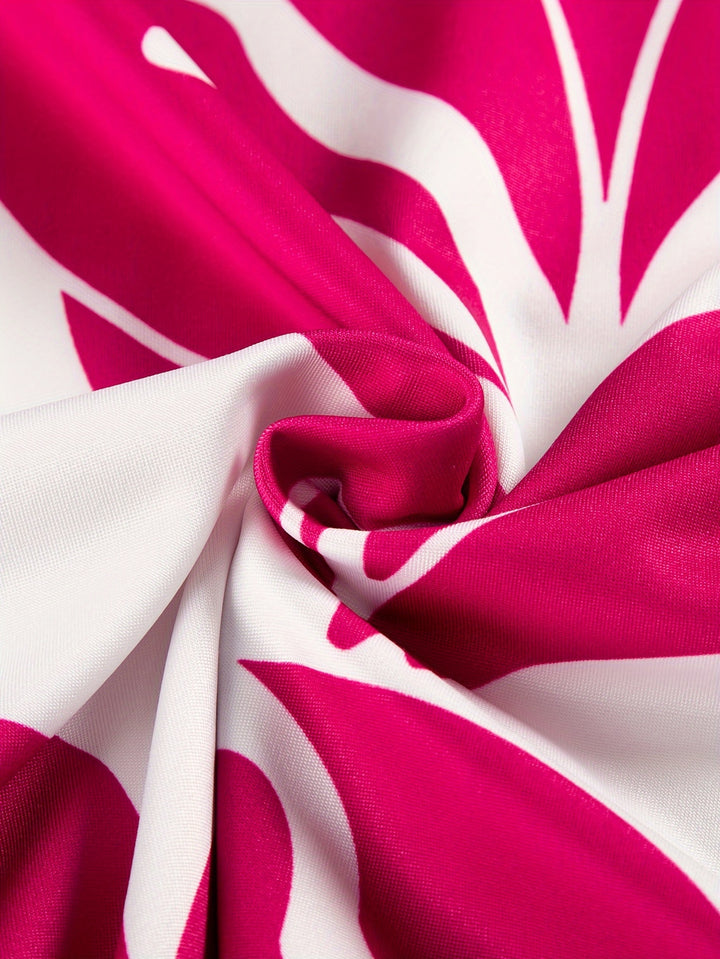 Plus Size Floral Print Two-piece Skirt Set, Crew Neck Long Sleeve Top & High Waist Skirts Outfits, Women's Plus Size Clothing