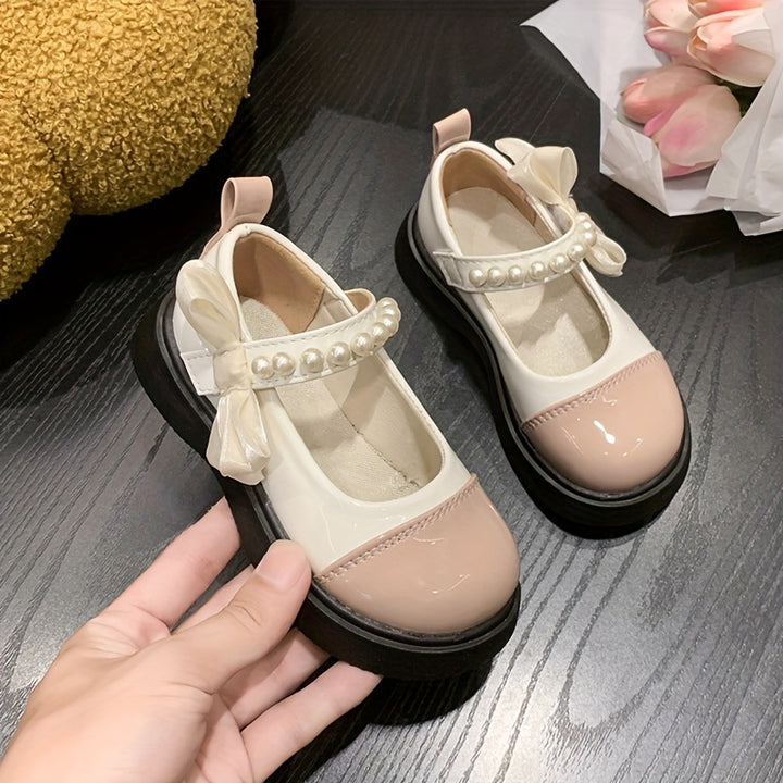 Trendy Elegant Bowknot Pearl Loafer Shoes For Girls, Lightweight Breathable Non Slip Dress Shoes For Performance Party, All Seasons