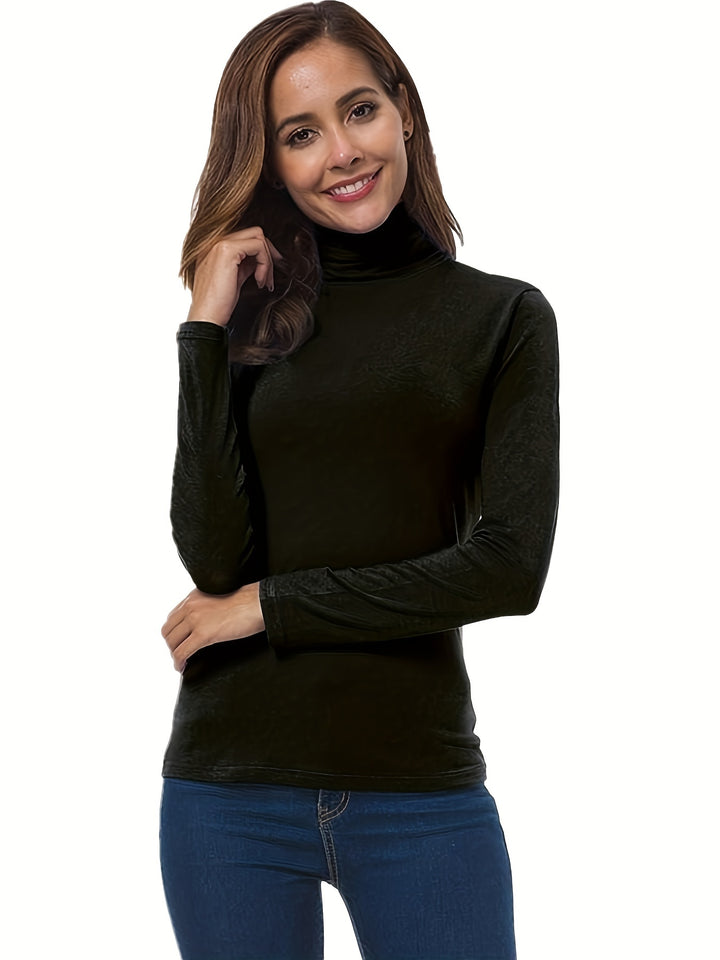 3 Packs Turtleneck T-Shirts, Casual Long Sleeve Top For Spring & Fall, Women's Clothing