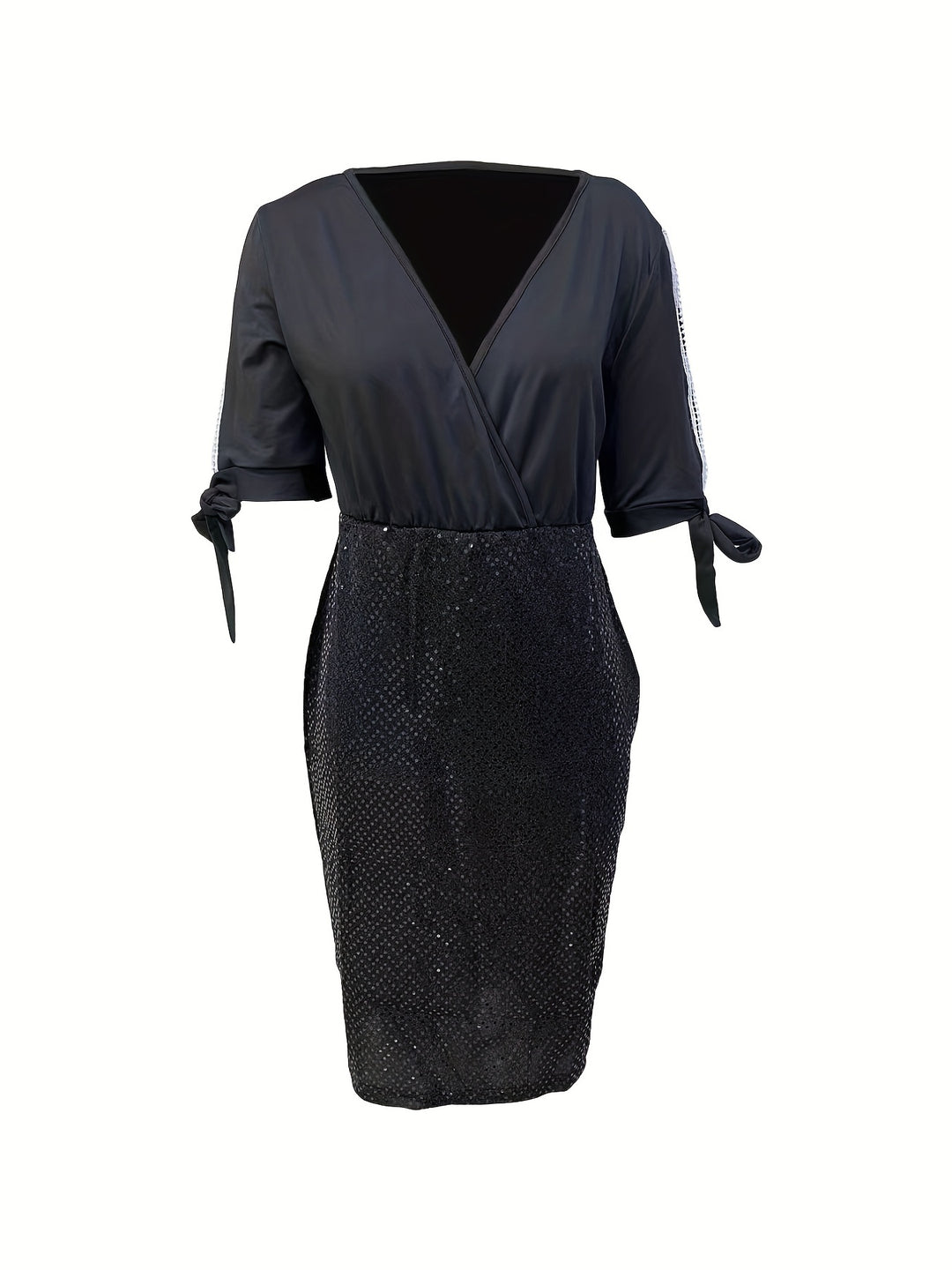 Plus Size Party Dress, Women's Plus Faux Pearl Decor Cut Out Sequin Slim Fit Event Dress