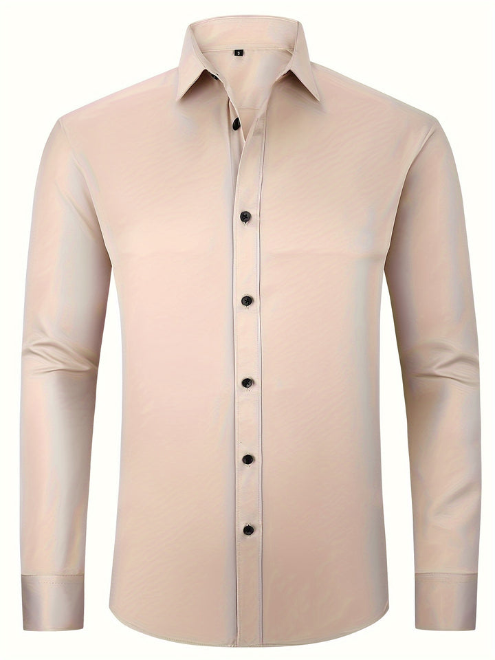 Men's Formal Classic Design Button Up Shirt, Male Clothes For Spring And Fall Business Occasion
