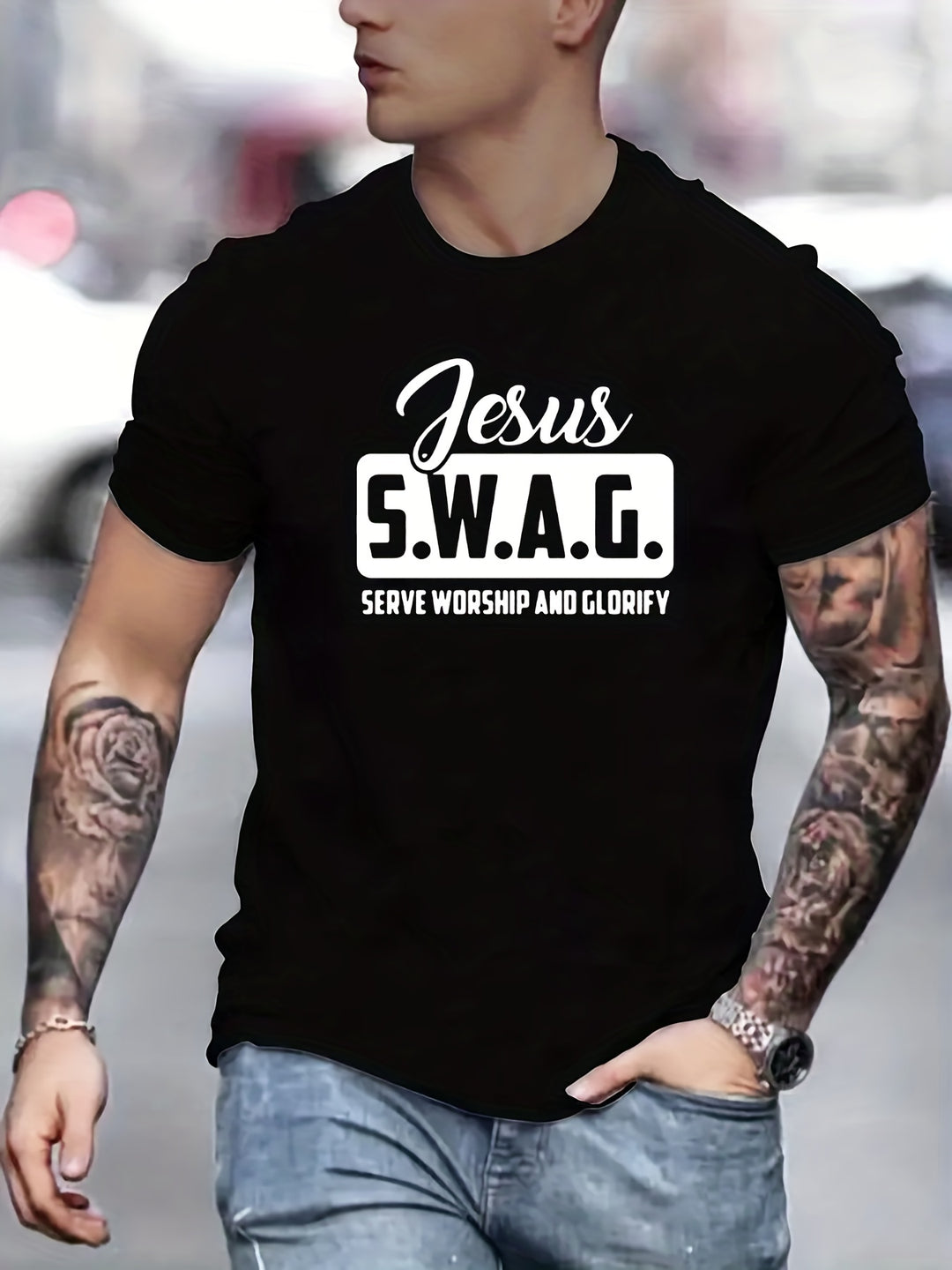 Tees For Men, 'Jesus Swag' Print T Shirt, Casual Short Sleeve Crew Neck Tshirt For Summer Spring Fall, Tops As Gifts