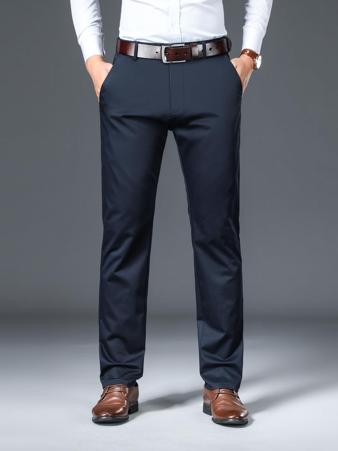Classic Design Dress Pants, Men's Formal Solid Color Slightly Stretch Dress Pants For Spring Summer Business