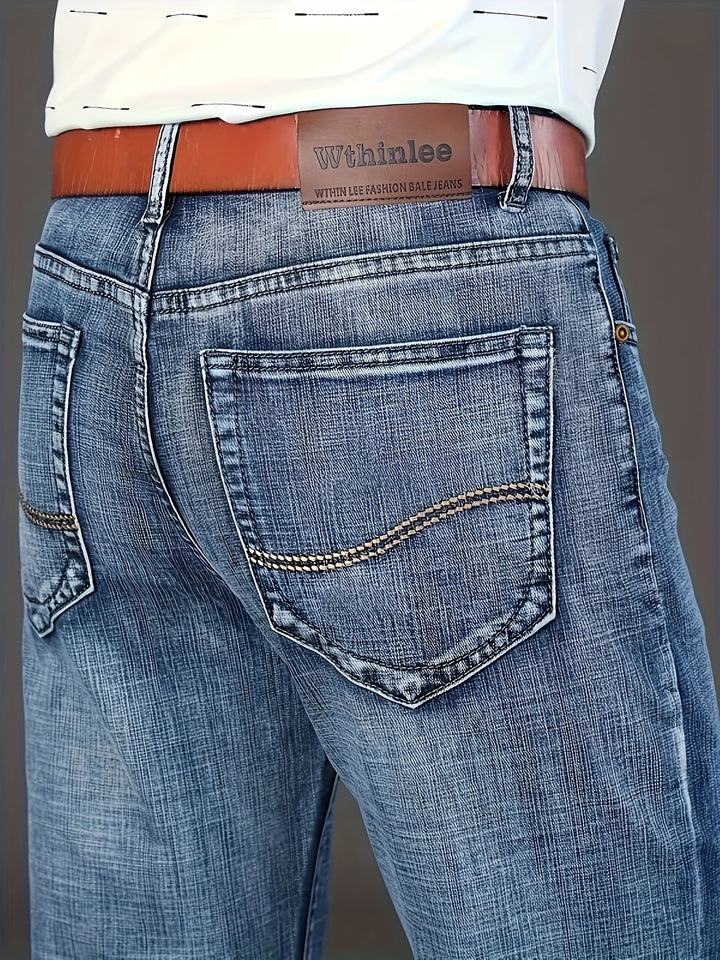 Men's High Quality Straight Leg Jeans For Business, Semi-formal Stretch Denim Pants