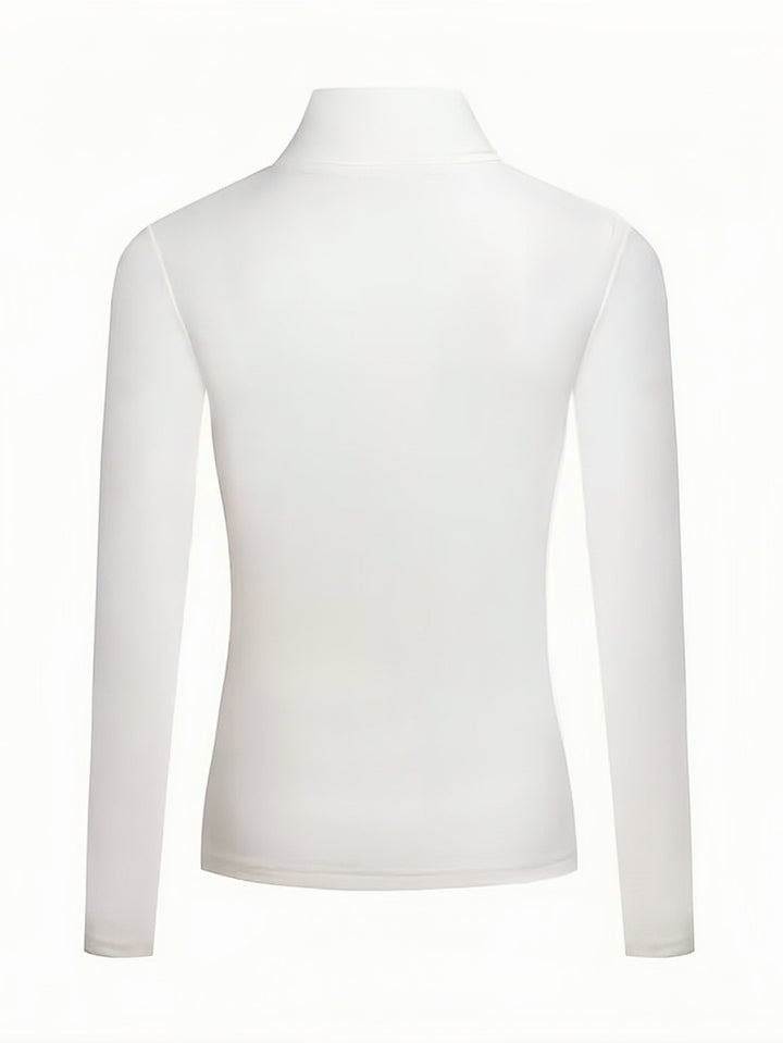 Solid Mock Neck T-Shirt, Casual Long Sleeve Top For Fall & Winter, Women's Clothing