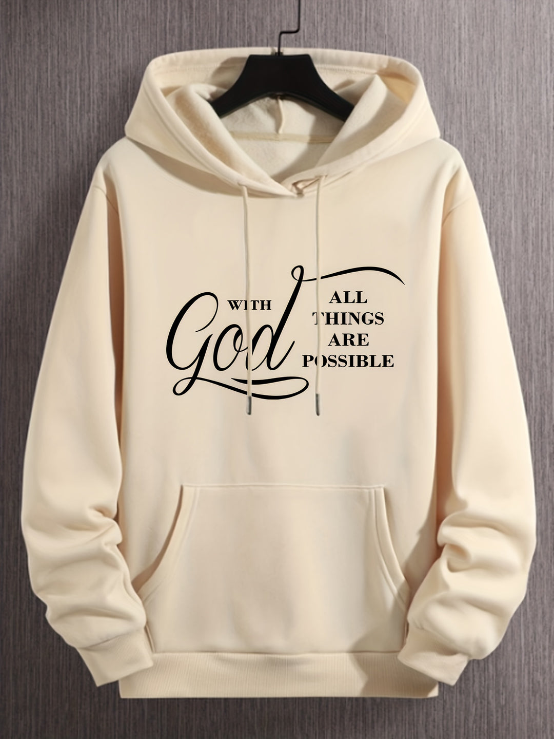 Christian Letter Print, Hoodies For Men, Graphic Sweatshirt With Kangaroo Pocket, Comfy Trendy Hooded Pullover, Mens Clothing For Fall Winter
