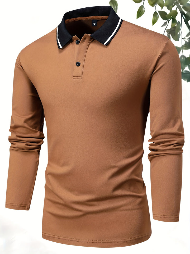 Retro Men's Long Sleeve Shirt, Trendy Contrast Binding Male Shirt For Spring Fall Outdoor
