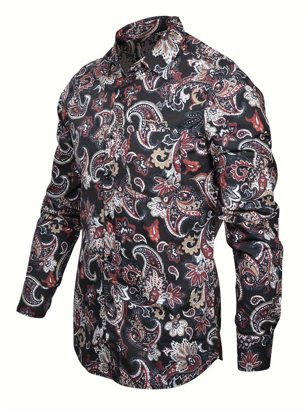 Stylish Paisley Pattern Men's Long Sleeve Button Up Shirt For Spring Fall, Men's Banquet Dress, Gift For Men