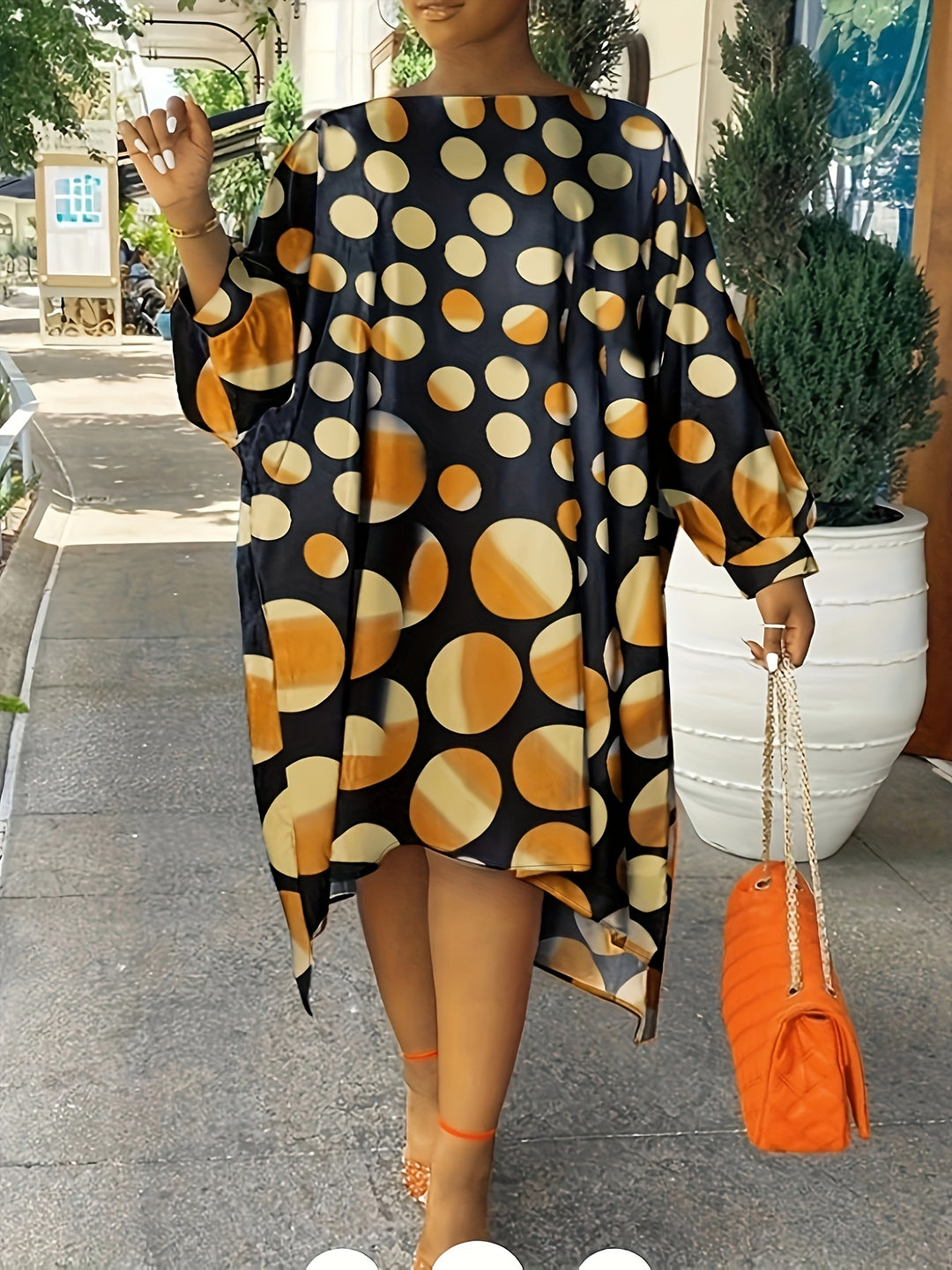 Stylish Polka Dot Dress for Women, Perfect for Casual Wear, Asymmetrical Long Sleeve Design