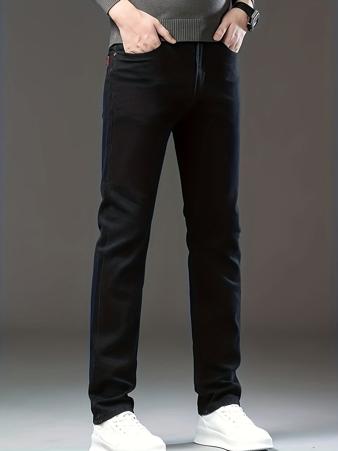 Slim Fit Straight Leg Jeans, Men's Casual Stretch Trousers For Business