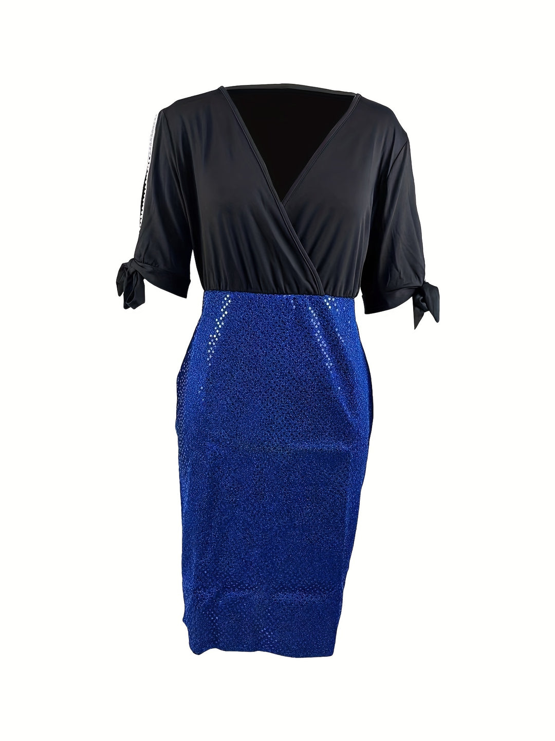 Plus Size Party Dress, Women's Plus Faux Pearl Decor Cut Out Sequin Slim Fit Event Dress