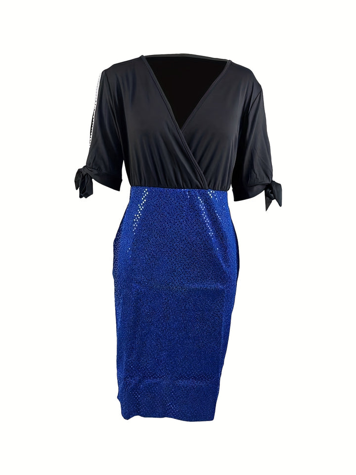 Plus Size Party Dress, Women's Plus Faux Pearl Decor Cut Out Sequin Slim Fit Event Dress