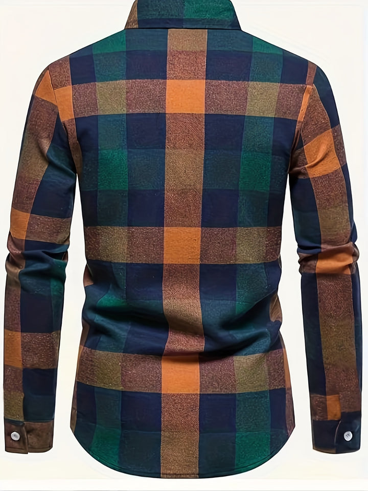 Plaid Pattern Men's Casual Retro Long Sleeve Button Up Shirt For Spring Fall Outdoor