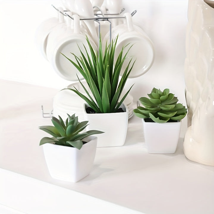 3pcs, Fake Potted Succulents, Plastic Potted Plant, Small Potted Plant, Artificial Plant Landscape Decoration Simulation Succulent For Indoor Living Room Office Bedroom Hotel Decoration