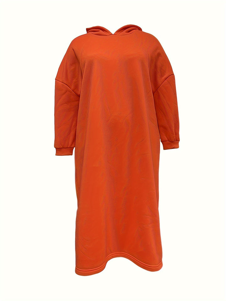 Plus Size Casual Sweatshirt Dress, Women's Plus Solid Lantern Sleeve Split Hem Maxi Hoodie Dress