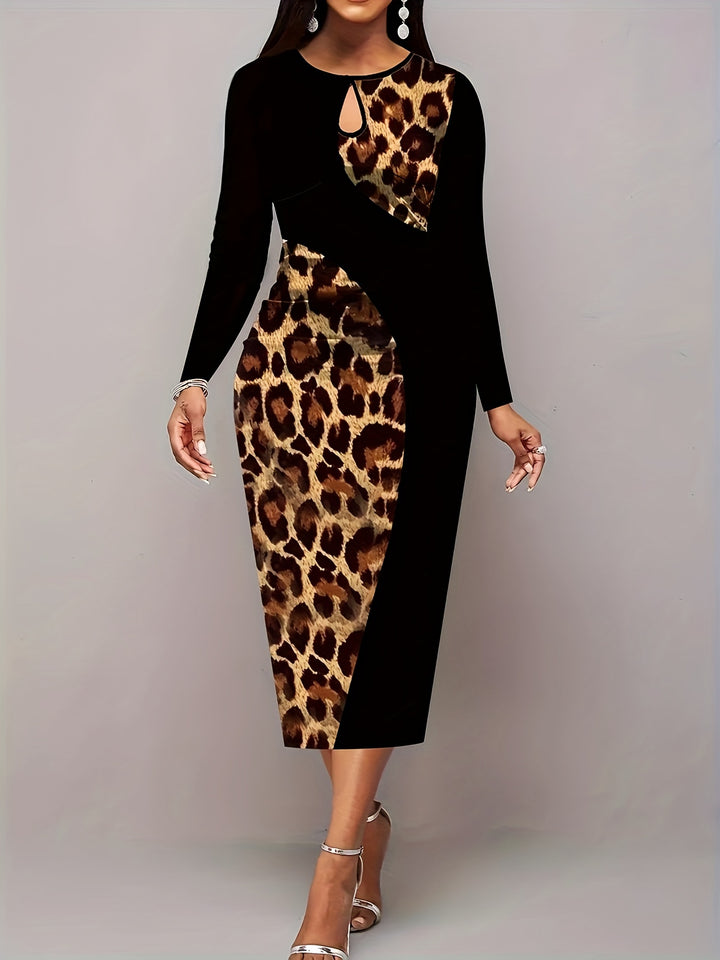 Stylish Plus Size Leopard Print Dress with Cut Out Details and Medium Stretch Fabric