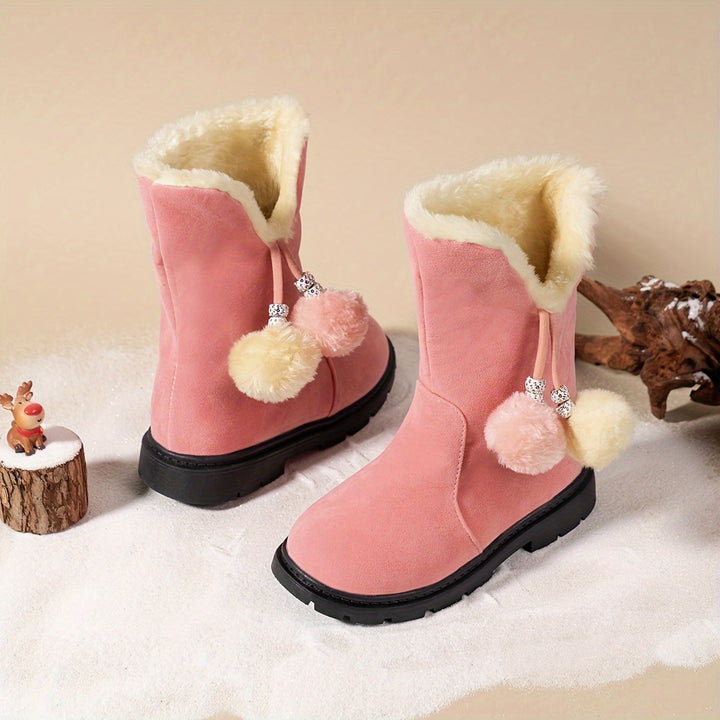 Trendy Cute Plus Fleece Boots For Girls Kids, Comfortable Non Slip Boots For Indoor Outdoor Travel, Autumn And Winter