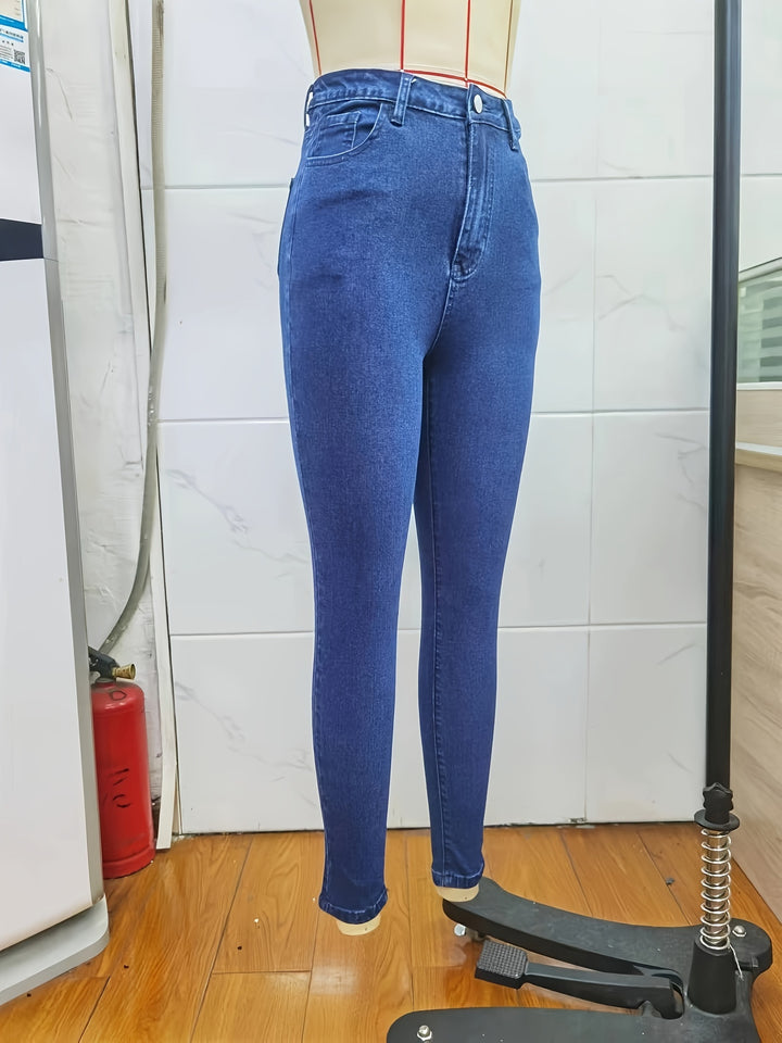 Blue High Stretch Skinny Jeans, Slim Fit Slant Pockets Versatile Tight Jeans, Women's Denim Jeans & Clothing