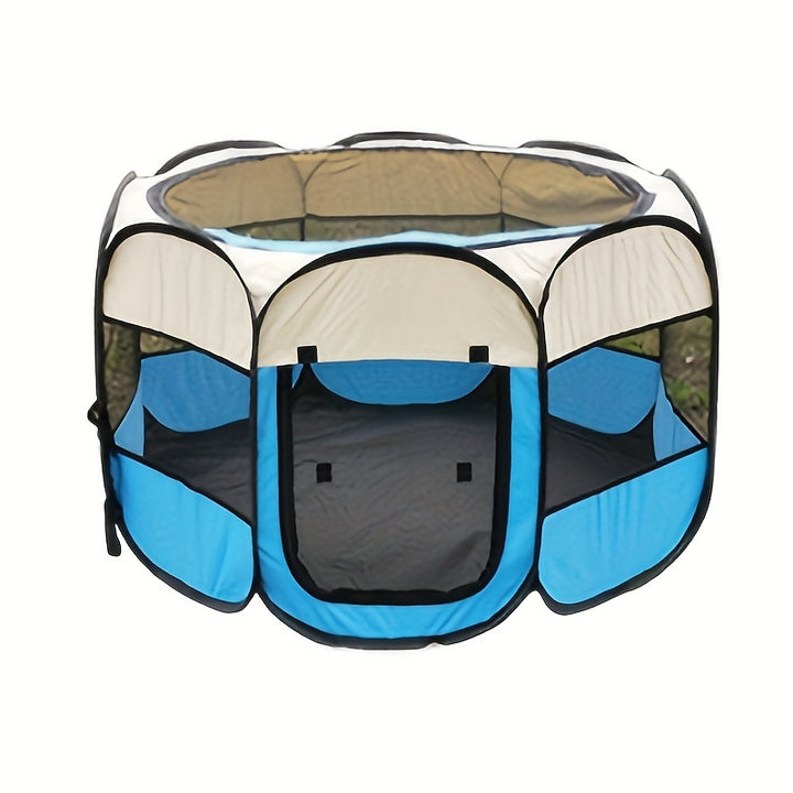 Foldable Pet Playpen with Removable Mesh Shade Cover - Indoor/Outdoor Exercise Kennel for Dogs, Cats, Puppies, and Kittens