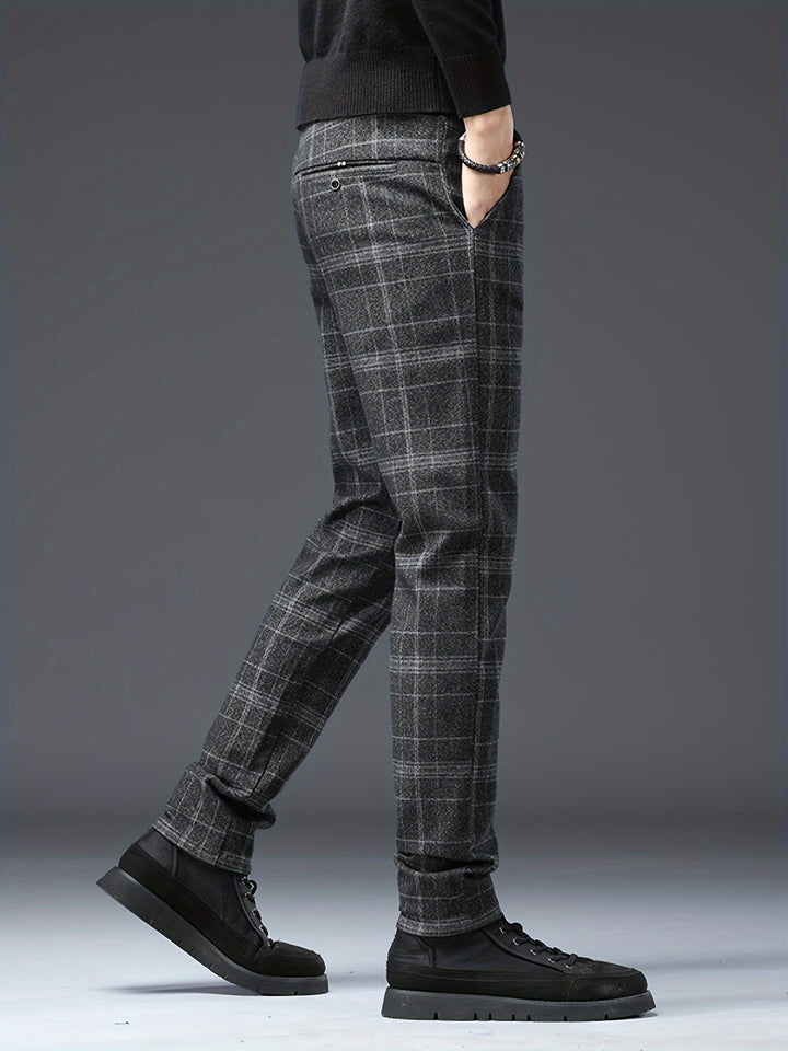 Men's Casual Retro Plaid Slim Fit Trousers For Fall Winter Leisure Activities