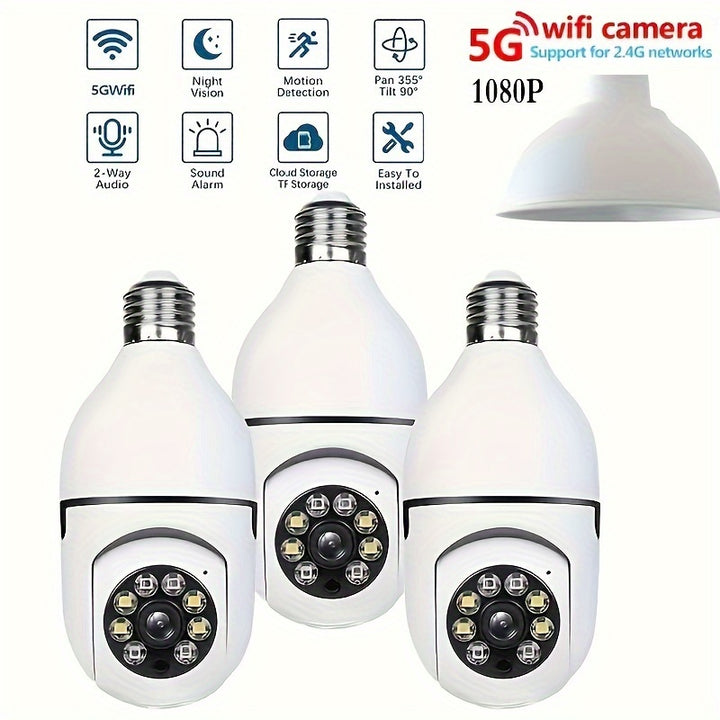 Secure Your Home With 5G Dual-Band WiFi 1080p HD E27 Bulb Camera With Automatic Tracking, Full-Color Night Vision & Two-Way Audio!