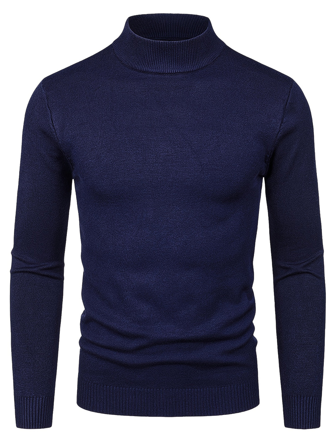 Turtle Neck Knitted Sweater, Men's Casual Warm Solid Mid Stretch Pullover Sweater For Fall Winter