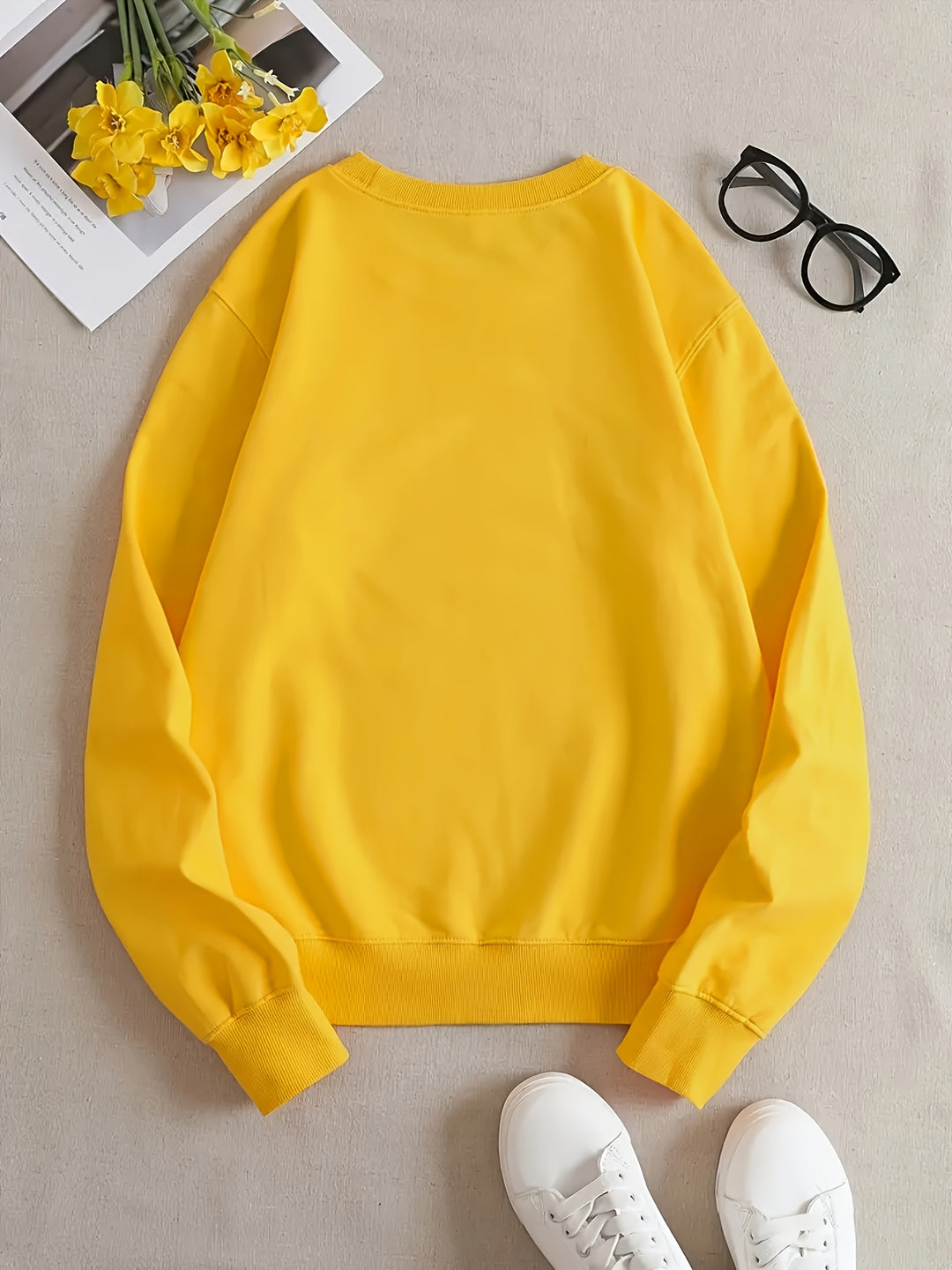 But God Letter Print Sweatshirt, Casual Crew Neck Long Sleeve Sweatshirt, Women's Clothing