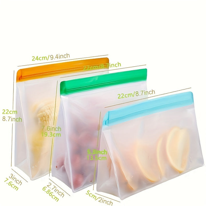 Reusable Silicone Food Storage Bag, Leak Proof And Reusable Freezer Bag, Travel/home Storage Bag -1 Reusable Gallon Bag/1 Reusable Sandwich Bag/1 Reusable Snack Bag (excluding Bisphenol A)