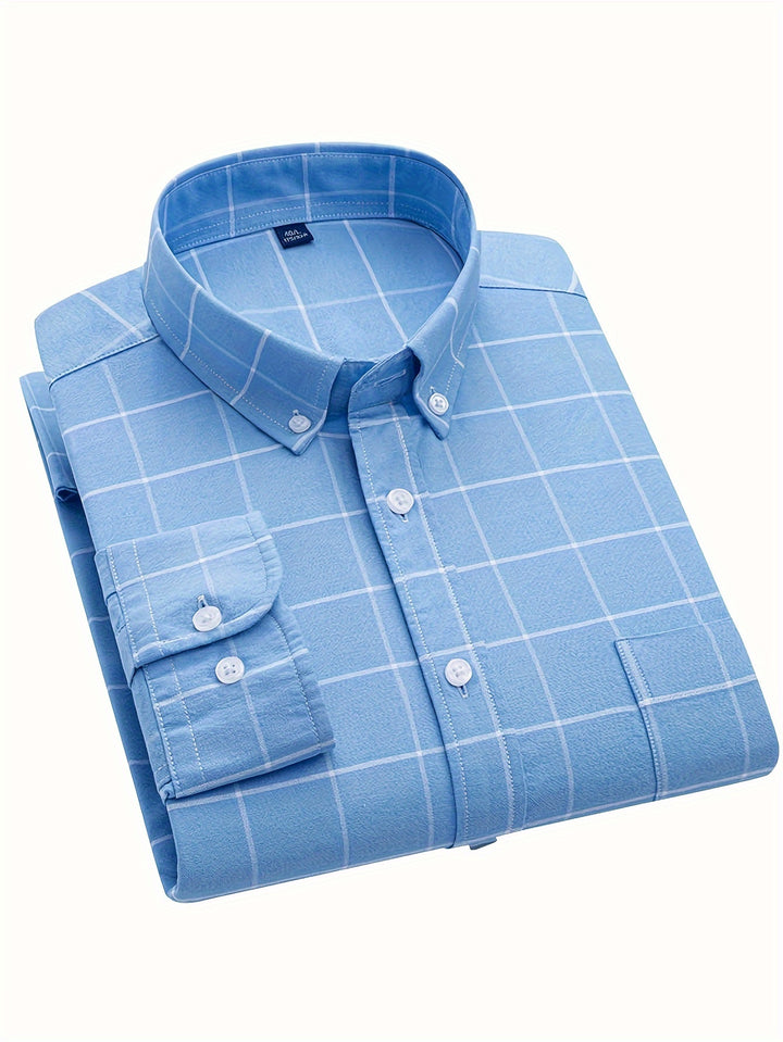 Men's Stylish Stripe Pattern Shirt, Casual Breathable Lapel Button Up Long Sleeve Shirt Top For City Walk Street Hanging Outdoor Activities