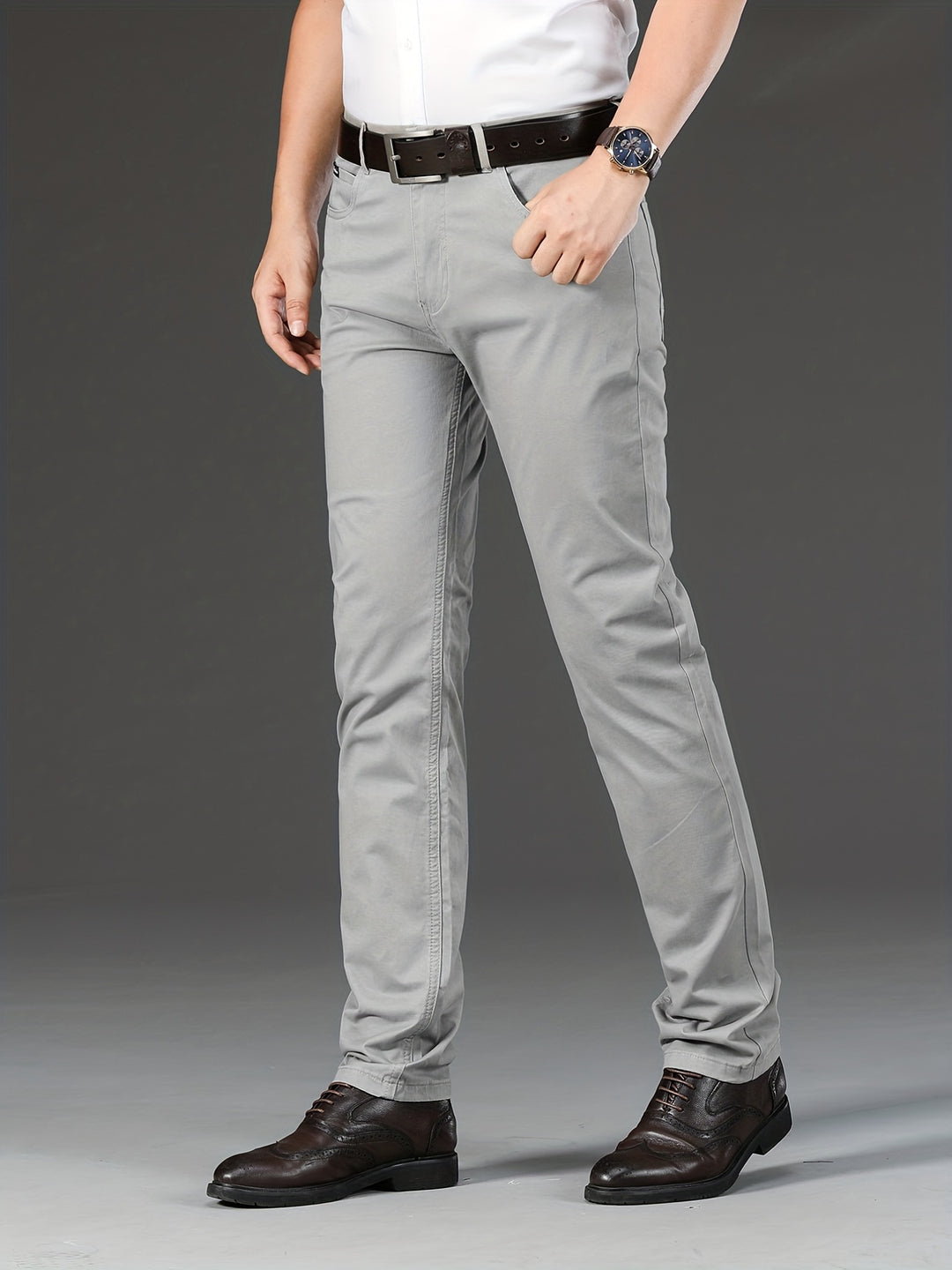 Men's Solid Color Business Casual Straight Pants
