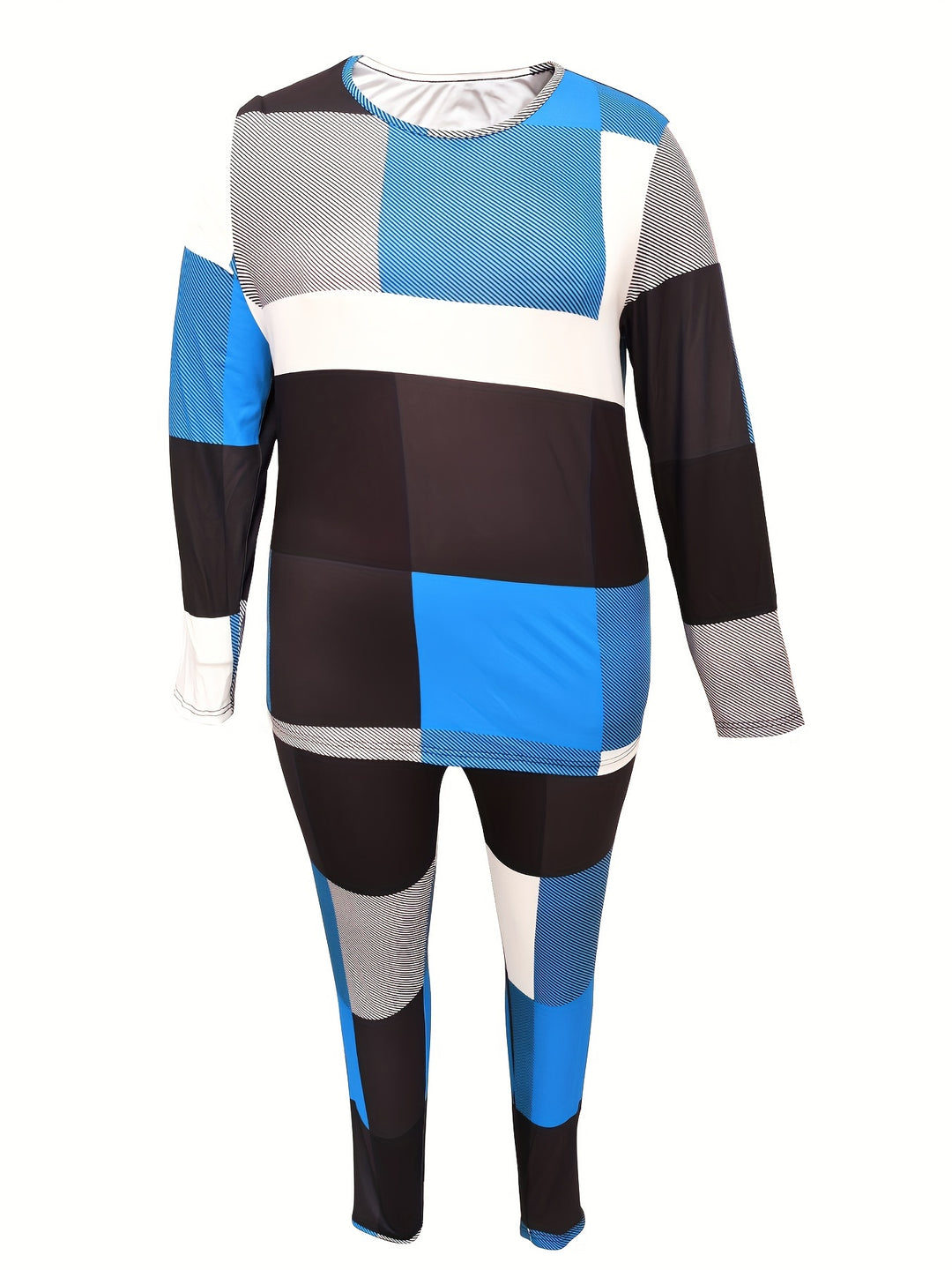 Plus Size Casual Outfits Set, Women's Plus Graphic Print Long Sleeve Round Neck Tee & Leggings Outfits 2 Piece Set