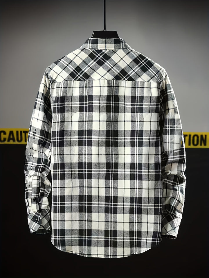 Classic Design Plaid Print Men's Casual Button Up Long Sleeve Shirt, Men's Clothes For Spring Summer Autumn, Tops For Men