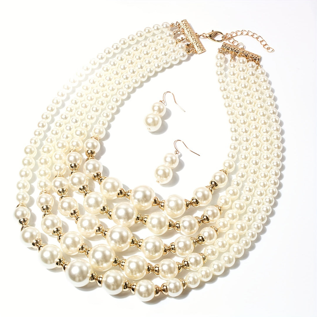 Faux Pearls Pendant Necklace & Dangle Earrings Set Elegant Jewelry Set For Women's And Girls Gifts