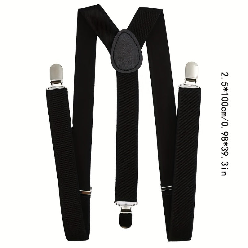 Solid Color Men's And Women's Three-clip Elastic Suspenders