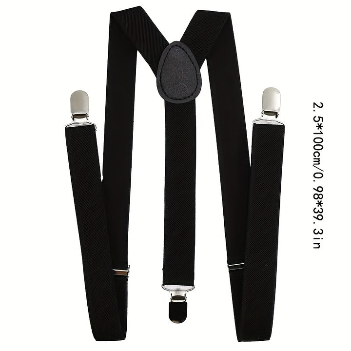 Solid Color Men's And Women's Three-clip Elastic Suspenders