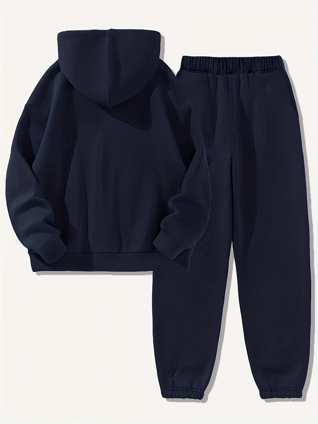 Solid Casual Two-piece Set, Drawstring Long Sleeve Hoodies & Workout Jogger Pants Outfits, Women's Clothing