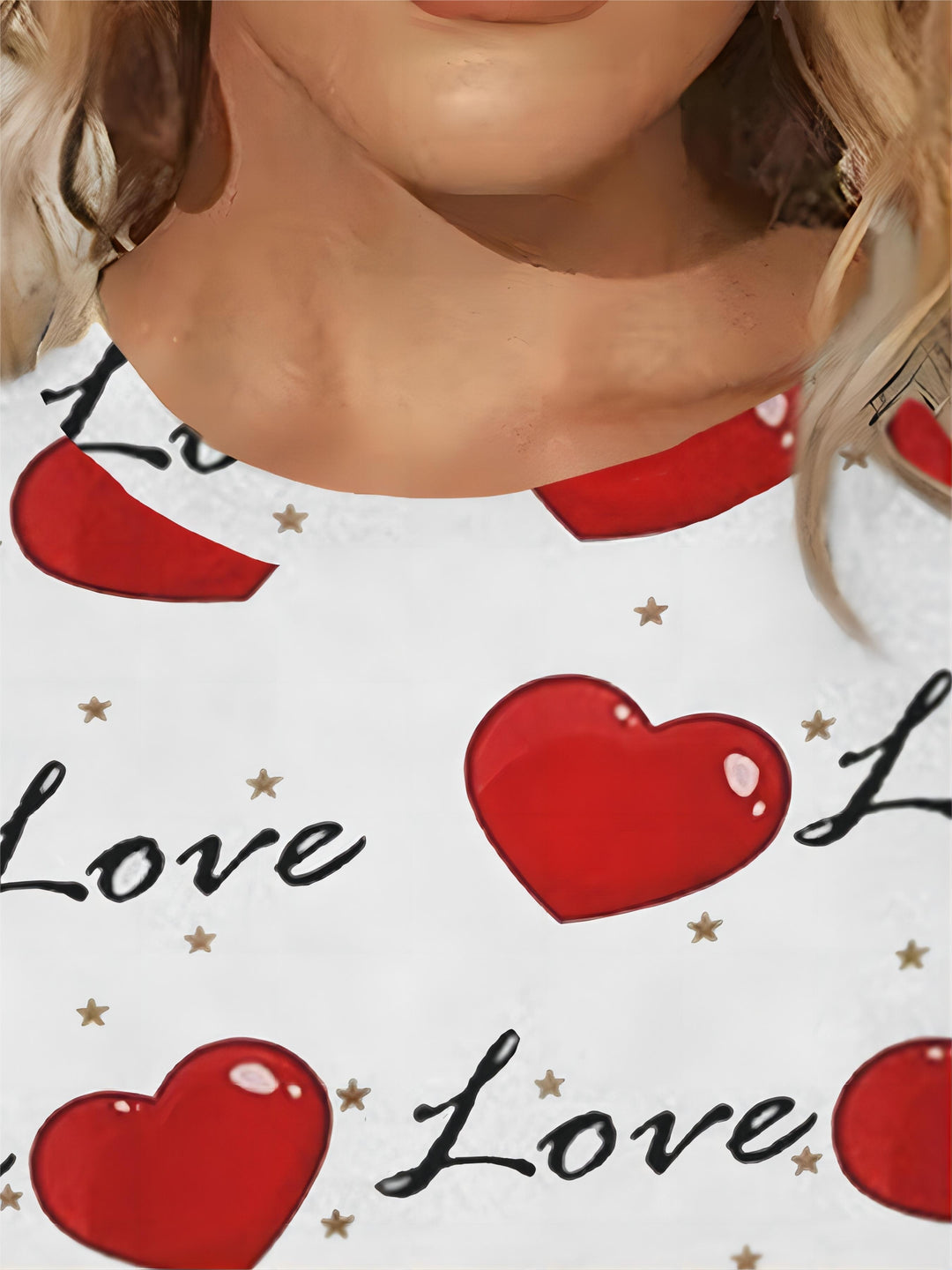 Plus Size Heart Print Top, Casual Crew Neck Long Sleeve Top, Women's Plus Size Clothing