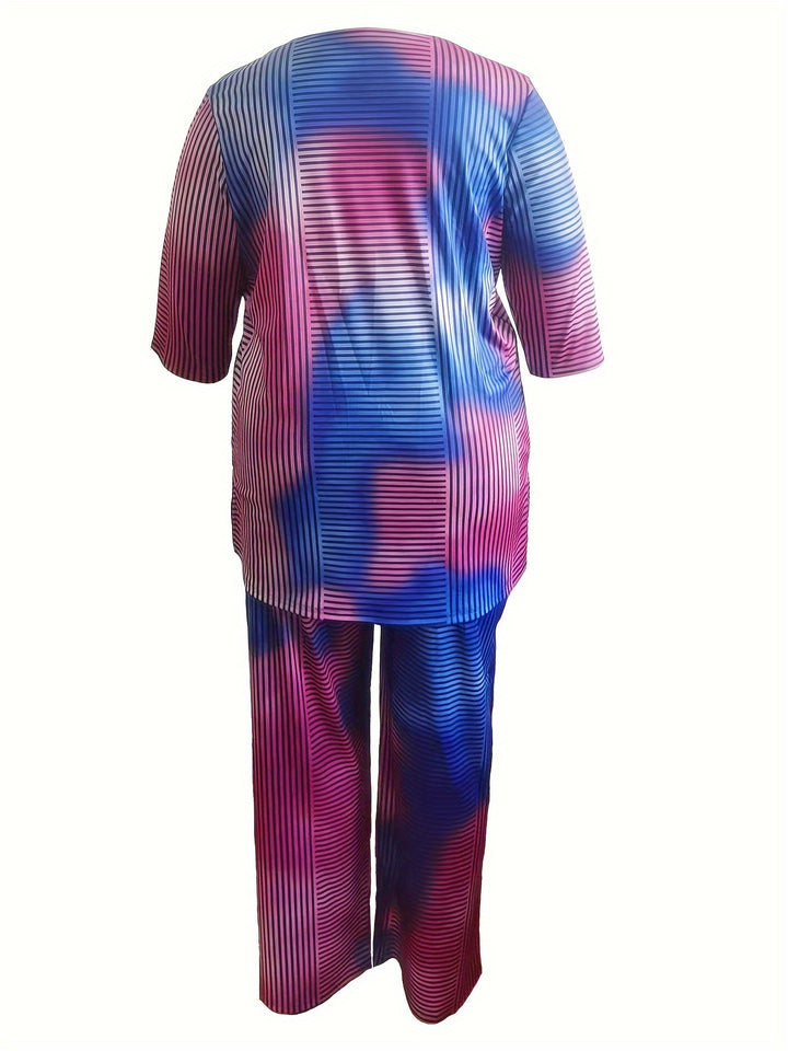 Unleash Your Style: Plus Size Colorful Stripe Print Two-Piece Set for Women