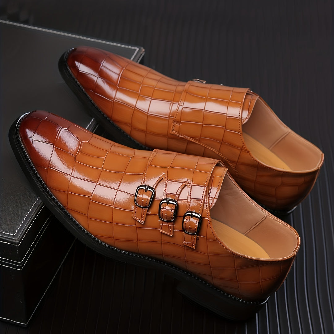 Men's Triple Monk Strap Slip On Loafers Formal Business Casual Comfortable Dress Shoes For Men
