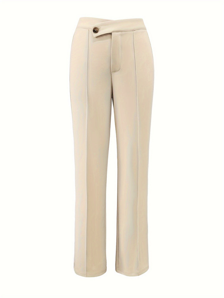 Solid Button Front Pintuck Pants, Casual High Waist Pants, Women's Clothing