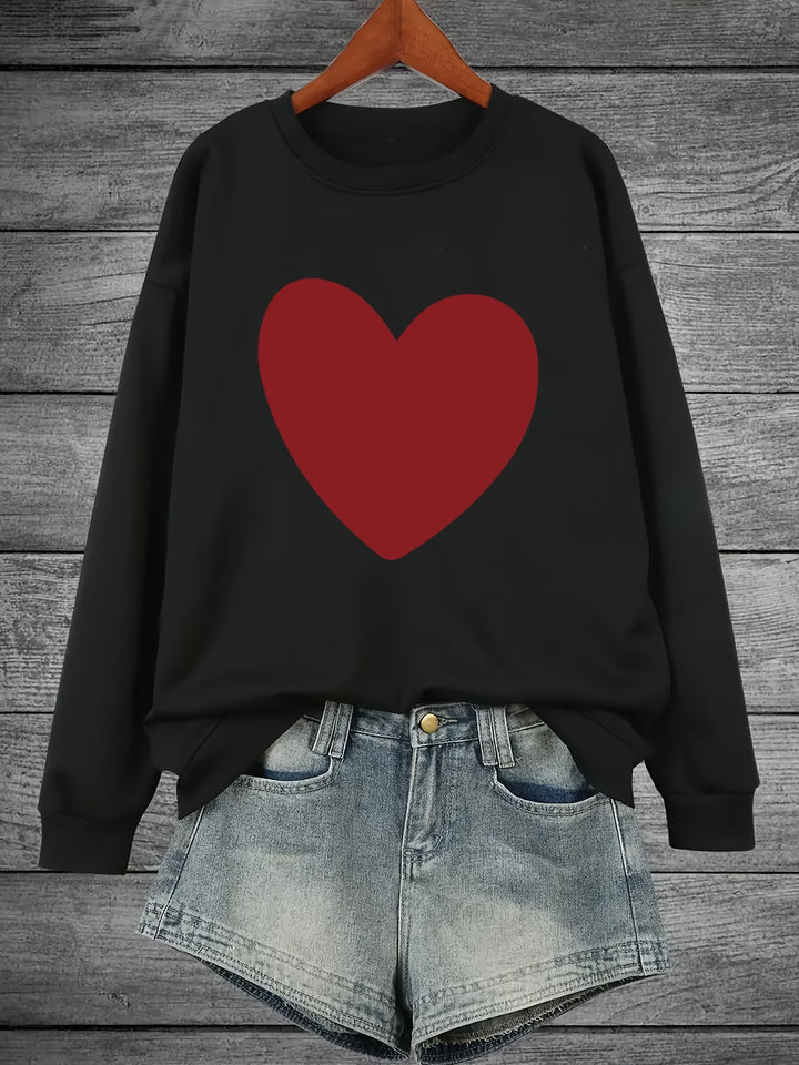 Plus Size Heart Print Sweatshirt, Casual Long Sleeve Crew Neck Pullover Sweatshirt, Women's Plus Size Clothing